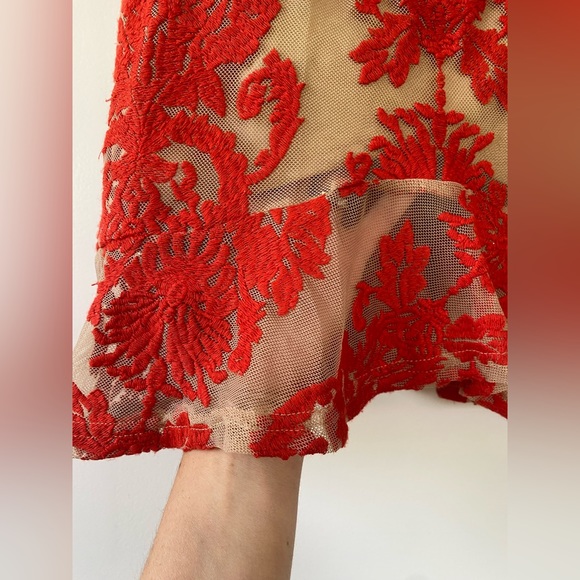 For Love & Lemons San Marcos Red Lace Nude Mini Dress, Sz S - Picture 6 of 7